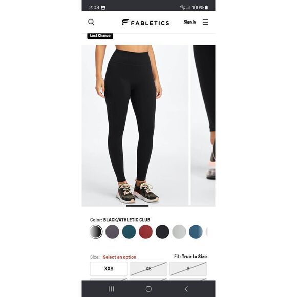 New Women's Size XL Short Fabletics Motion 365 Black Trinity High Waist Leggings - Picture 2 of 9